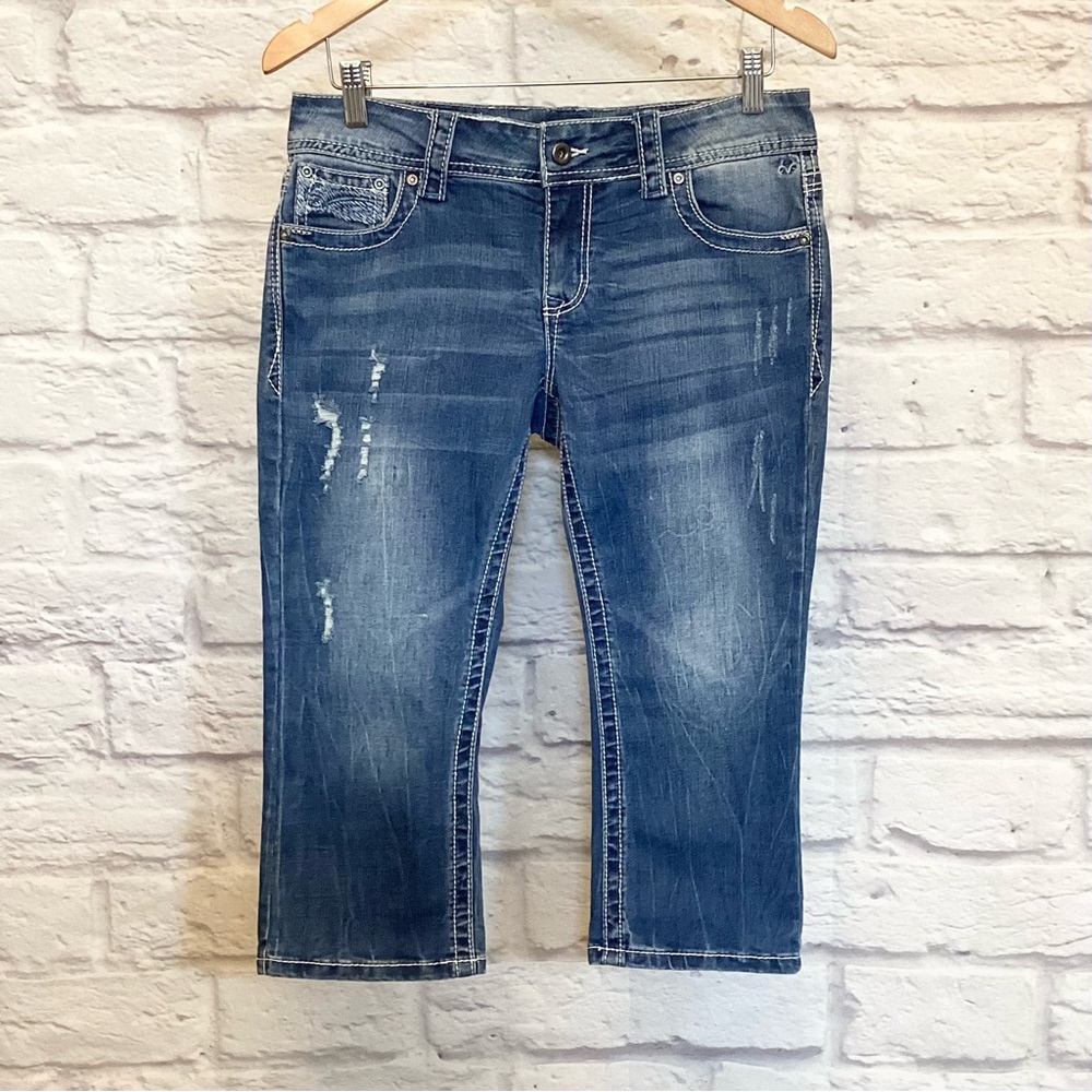 Grace in LA 30 Capri Women's Jeans Embroidered Stretch Low Rise Western - Picture 3 of 8
